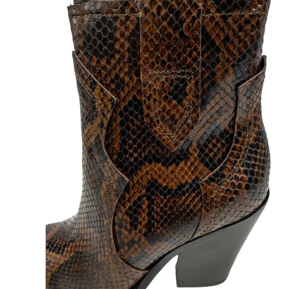 Ash Brown Snake Python Esquire Pointed Toe Leather Block Heel Calf Boots 36 US 5 - Picture 8 of 16